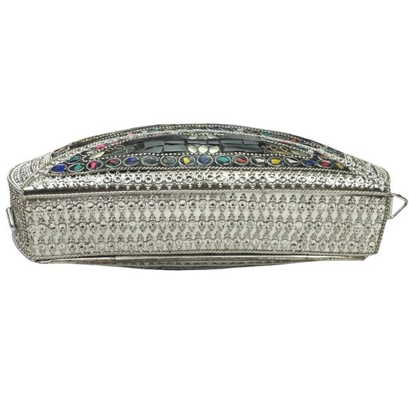 RAMLA Handmade Mosaic Silver Clutch / Crossbody Bag - 7” x 5.5” x 1.5” - Picture 5 of 7